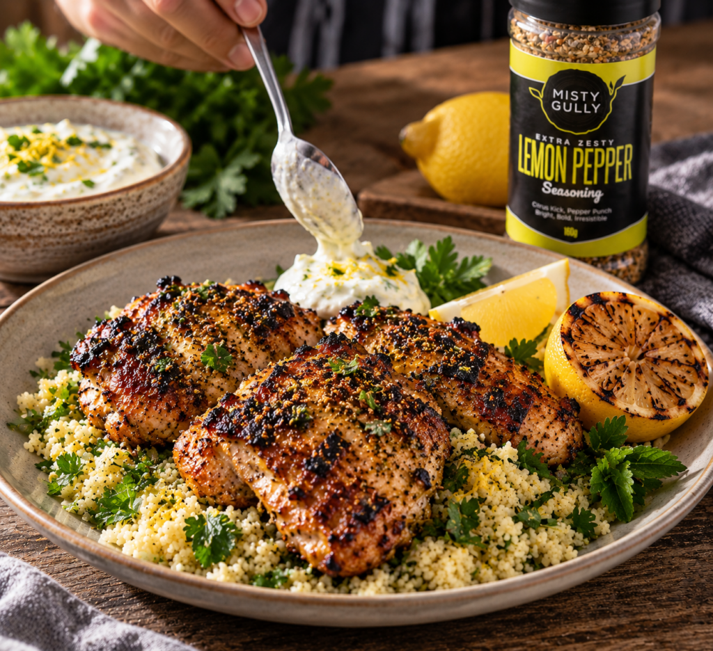 BBQ Lemon Pepper Chicken with Herby Couscous & Lemon Yoghurt